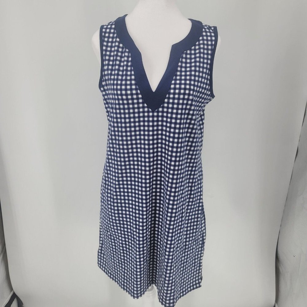 Draper James X Lands End Gingham  Sleeveless Dress Navy White Size Small NEW